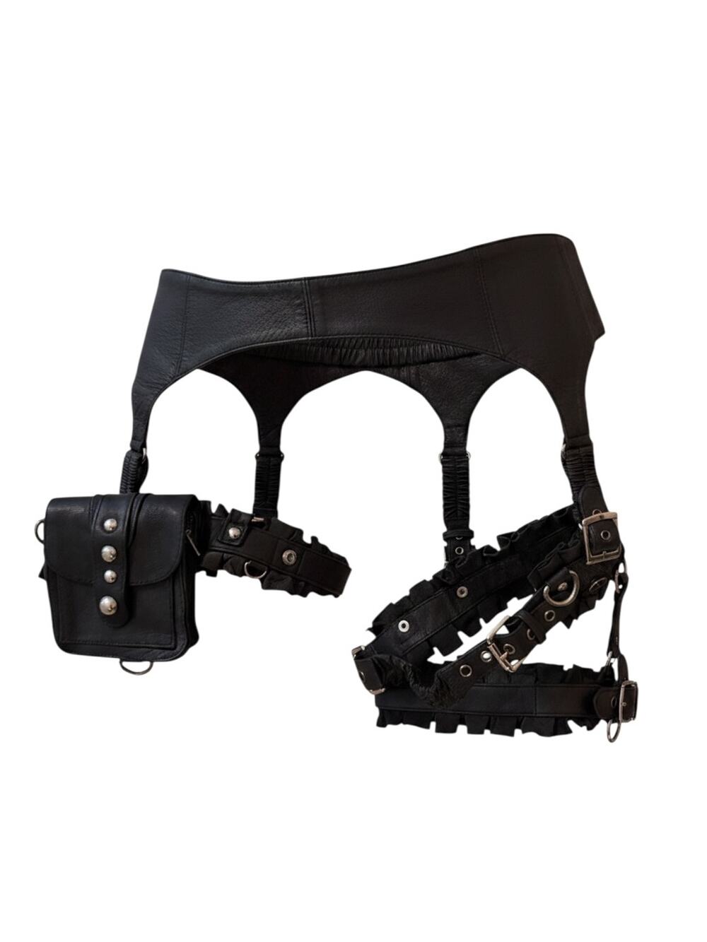 Skingraft LA 100% Leather Garter Belt Thigh Harness Holster Pocket Avant Garde